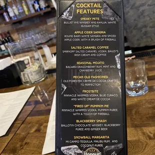 Cocktail menu