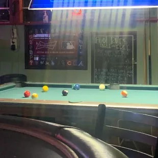 a pool table with balls on it