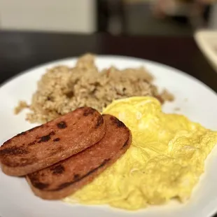 내 사랑! Breakfast Special, crispy Spam &amp; Kimchee Fried Rice! Hits the spot every time!