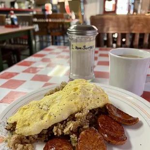 Breakfast Special: Korean Fried Rice, Eggs, Portuguese sausage (5am-8am only) $7.50 now (inflation lol).