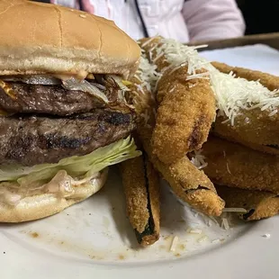 Double Cheeseburger with side of zucchini