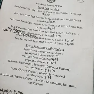a menu for breakfast