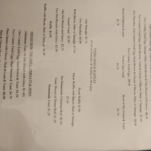 Harry&apos;s menu