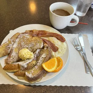 Ordered number 1 French toast and eggs with bacon  It was so delicious   Coffee was on point