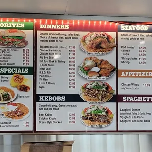 the menu for the restaurant