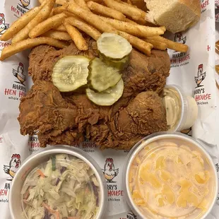 Whole regular chicken meal w/fries, Mac &amp; cheese &amp; coleslaw
