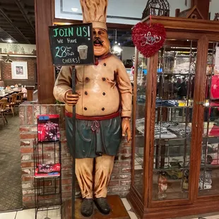 The sign says: Join us we have 28 beers on tap! Not to mention fantastic food, esp roast beef and many sides.