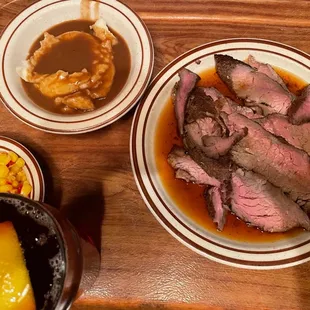 Tri Tip, Mashed potatoes with Gravy, Mac n cheese, Coke