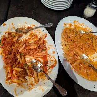 Penne vodka and penne. Bolognese