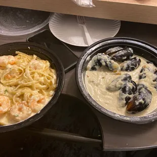 Shrimp Fettucine w/ Alfredo &amp; Mussels Alfredo.