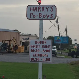 The hours of operation. Closed only on Sunday.