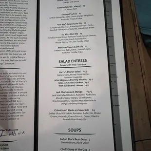 Starters, Salad Entrees, Soups menu