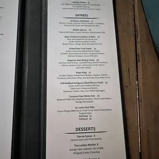 Appetizer Platter, Entrees, Dessert menu