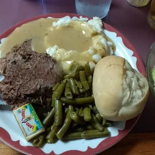 Specially prepared beef roast dinner.
