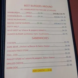 the menu for harry&apos;s