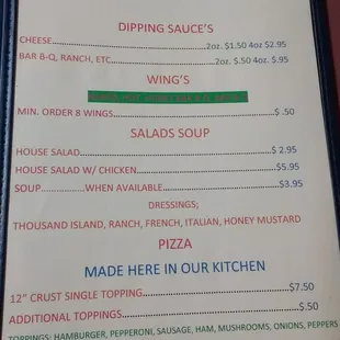 the menu for harry&apos;s
