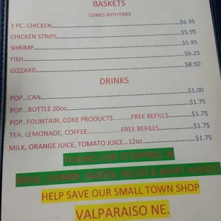 the menu for harry&apos;s