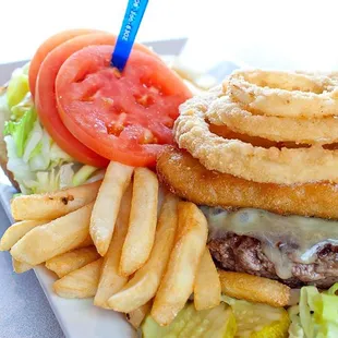 a burger and french fries