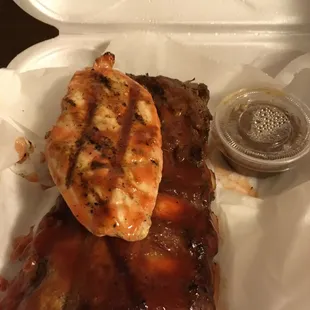 Barbecue Chicken with Half Slab of Ribs and gravy