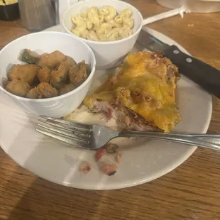 Smothered chicken. So dry from sitting under a heat lamp