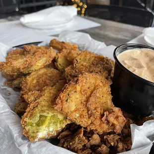Fried pickles with spicy dip