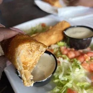 Buffalo chicken egg rolls