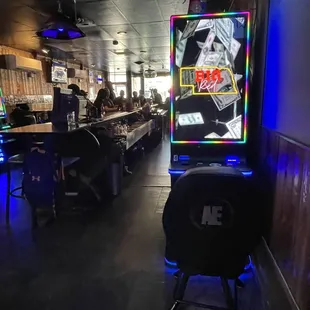 a neon sign in a bar