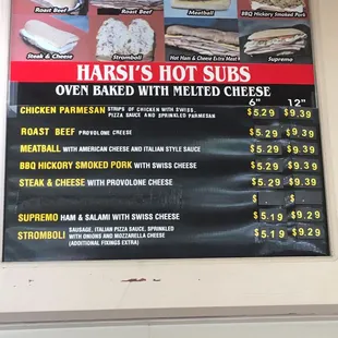 Hot subs menu