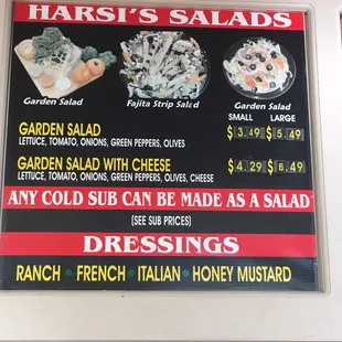Salad menu
