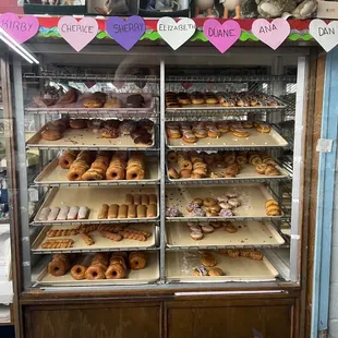 a display case full of donuts