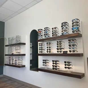 Two of the eight displays of sunglasses &amp; eyeglasses.