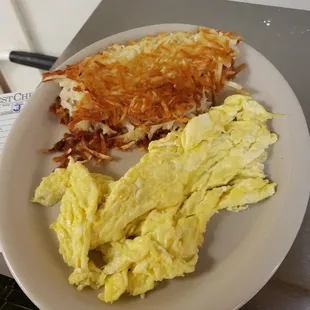 Scrabble eggs hashbrowns...