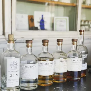 a row of bottles of gin