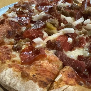 The meat lovers pizza is so meaty and flavorful.