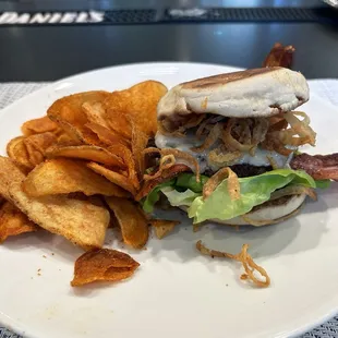 6oz of local wagyu beef, smoked cheddar cheese,  charred bacon, caramelized infused ketchup + lettuce &amp; pickles,  toasted English muffin.
