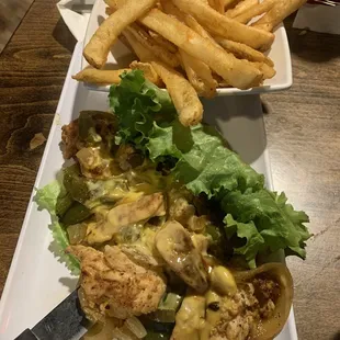 Chicken philly on lettuce "requested no bread"