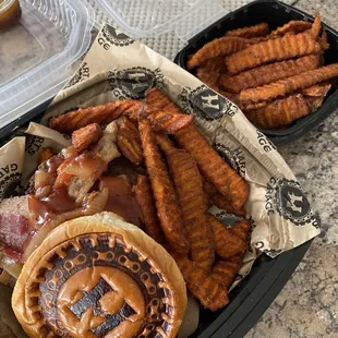 Garage Burger with Sweet Potato Fries