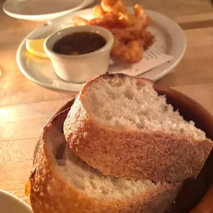 sourdough bread with olive oil (front)