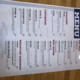 Front of menu