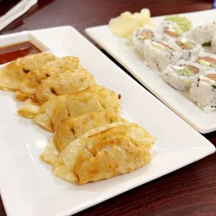 two plates of food on a table