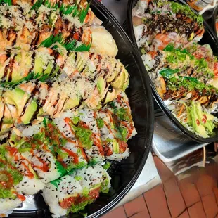 a variety of sushi and rolls