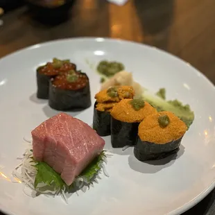 Ikura and Uni nigiri, Toro sashimi