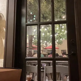 The outdoor patio at the restaurant. Super cute!!