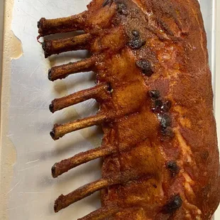 8-bone pork rib roast (about 10lb) after 5 hours on A Traeger grill. Amazing. A thing of beauty.