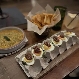Deviled eggs and seasonal dip