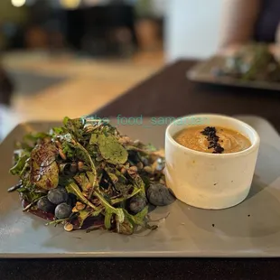 Cauliflower soup with side of salad included in 1st and 2nd Courses