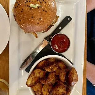 Bbq bourbon burger and potatoes