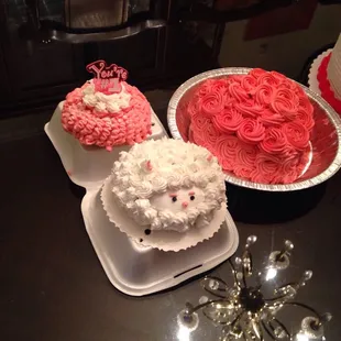 a variety of cakes
