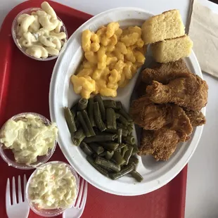 Delicious fried chicken and sides
