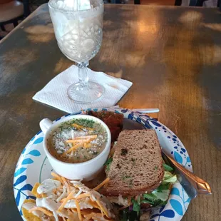 Corn chowder soup &amp; half of chicken sandwich.
 AMAZING!!!